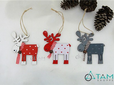 Set 3 Con tuần lộc gỗ phụ kiện trang trí cây thông Noel số 22 (cùng màu)